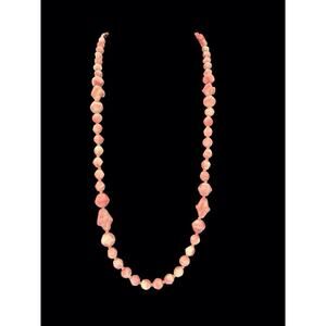 Miriam Haskell Pink White Swirl Art Glass Beaded Necklace 1970s Old Clasp Vtg
